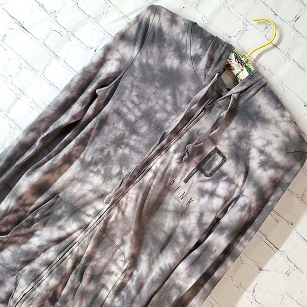 2012 Victoria's Secret PINK Gray & White Tie-Dye Full Zip Hoodie Womens Size XS - Picture 5 of 17